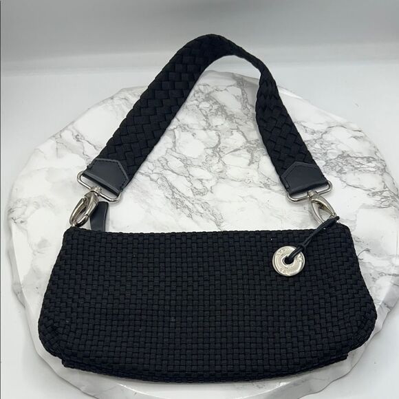 The Sak Handbags - THE SAK Black Woven Knit Convertible Clutch Wristlet Small Bag